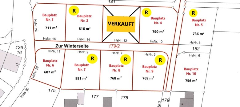 Übersichtsplan Bauplätze mit Größenangabe