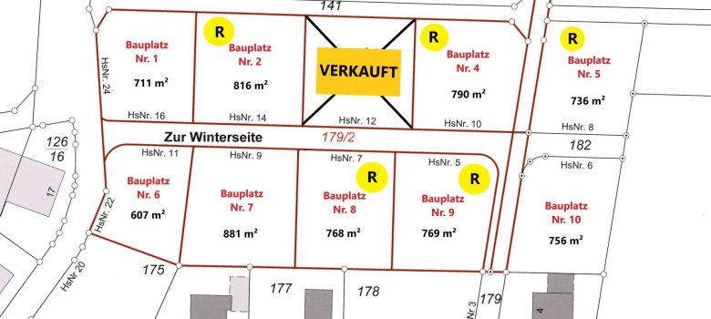 Übersichtsplan Bauplätze mit Größenangabe
