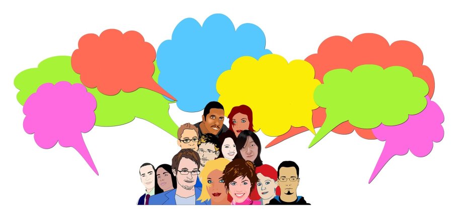 Zeichnung Gruppe Menschen mit Sprechblasen