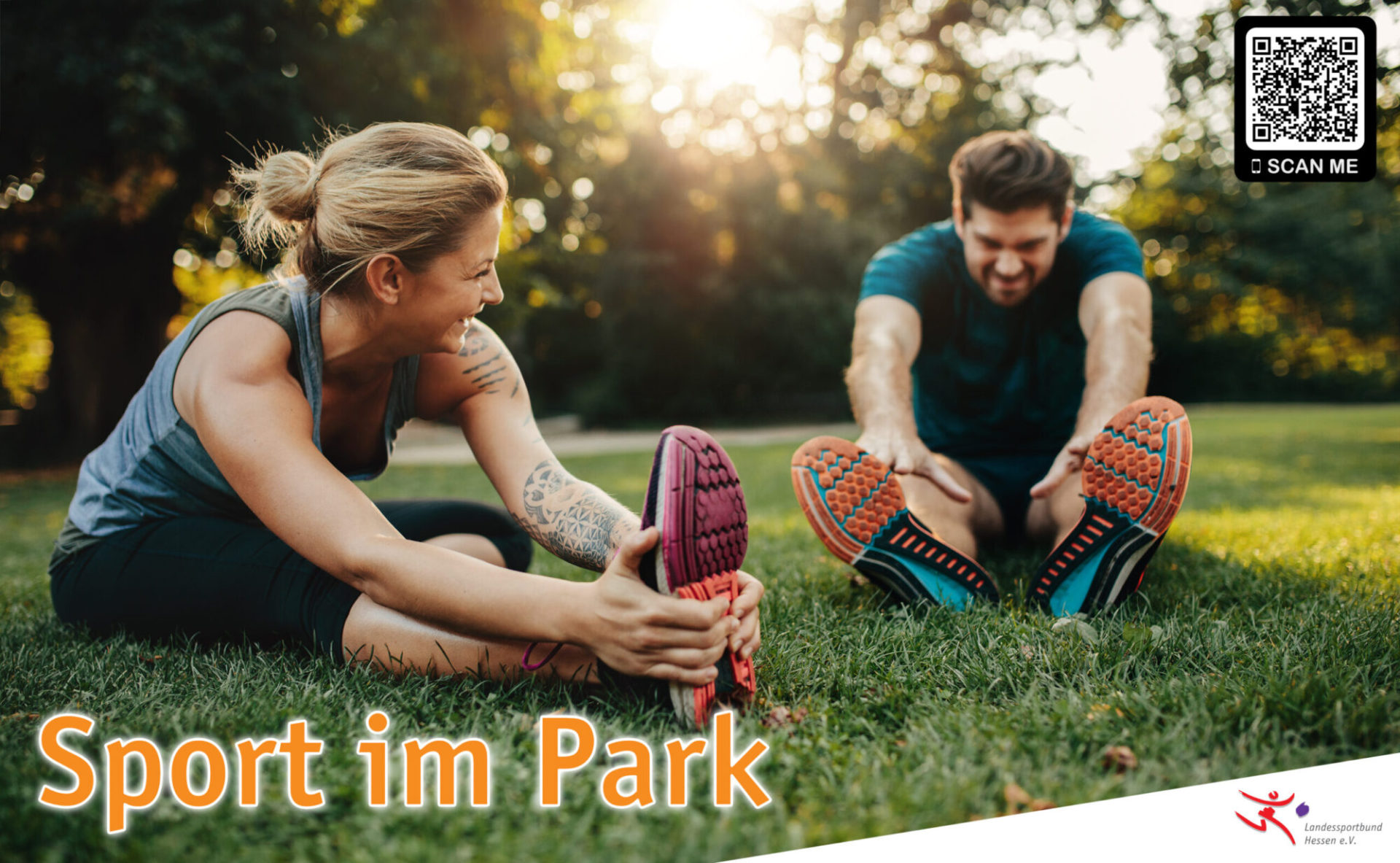 Young caucasian couple exercising in park